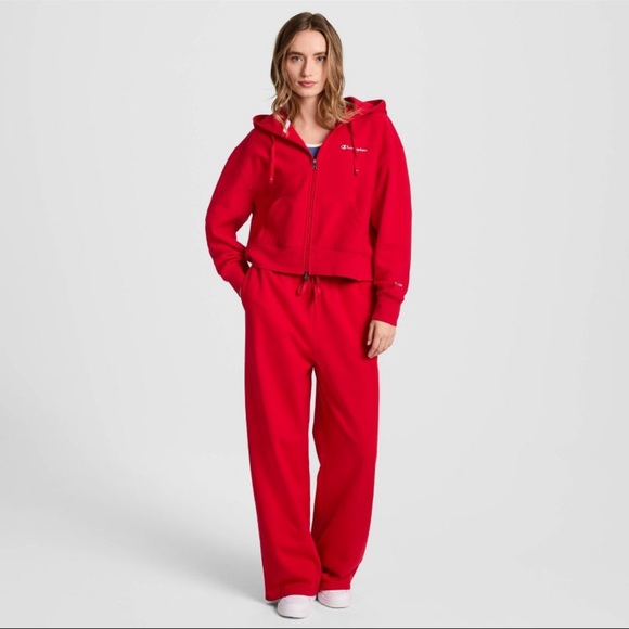 Champion Women's Cropped Fleece Zip-Up Sweatshirt - Tango Red L - Picture 3 of 13